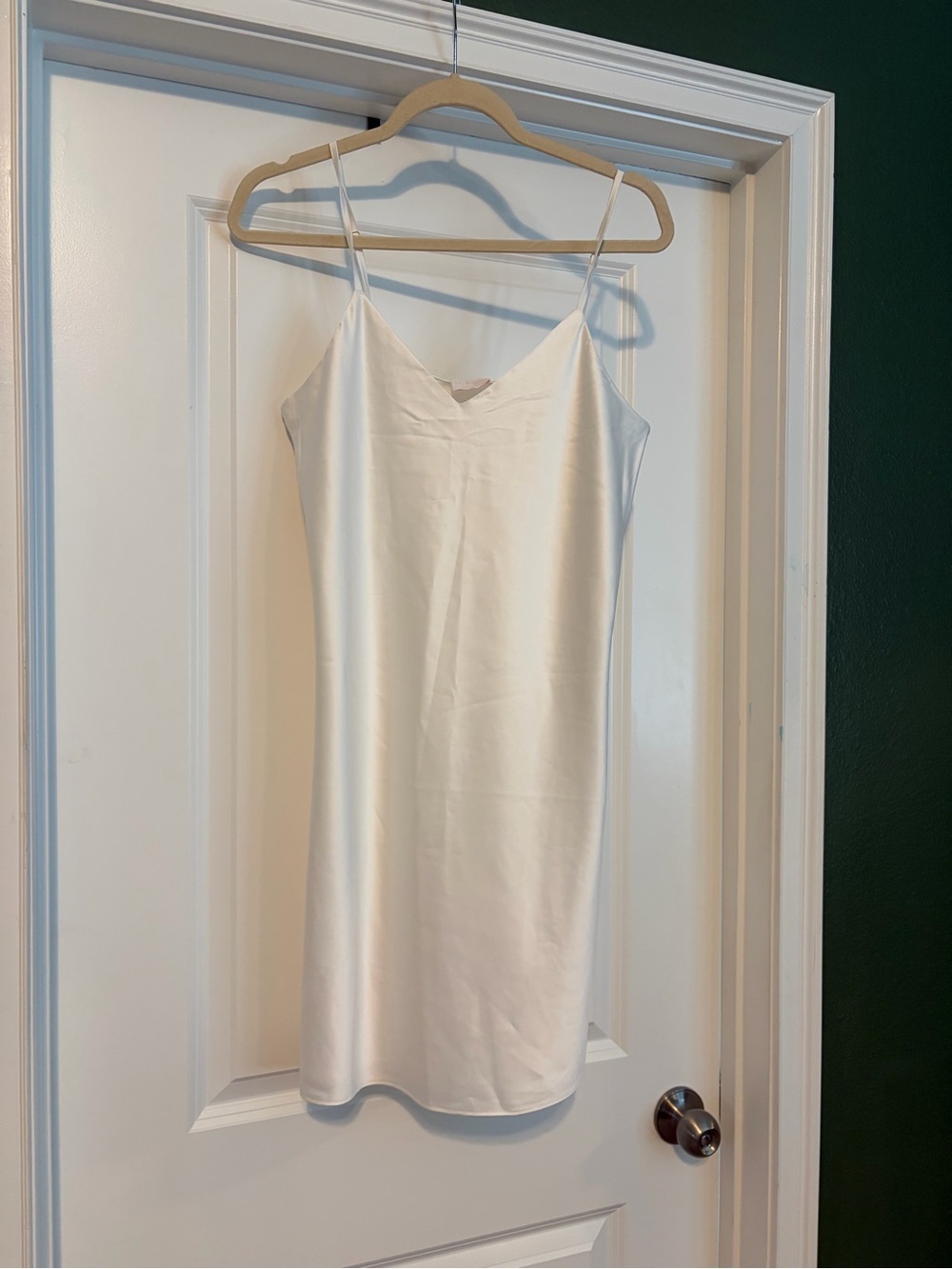 Le Rose Classic White Satin Slip with Spaghetti Straps